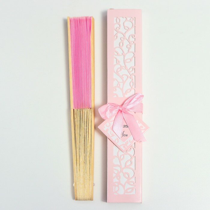 Веер бамбук, текстиль h=21 см "Моноцвет" в коробке, розовый - фотография № 7