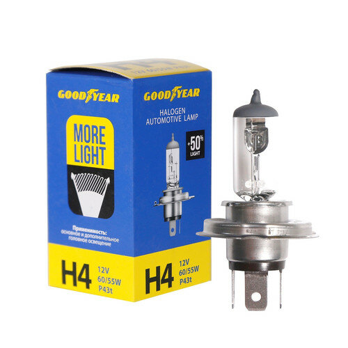 Лампа автомобильная галогенная Goodyear H4 12V 60/55W P43t Long Life (GY014122)