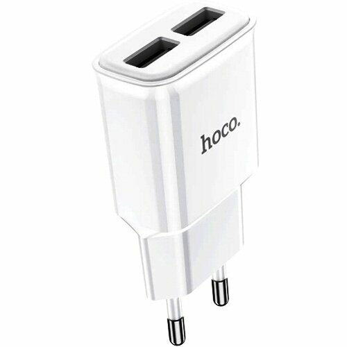 Сетевой адаптер питания Hoco C88A White зарядка 2.4А 2 USB-порта, белый