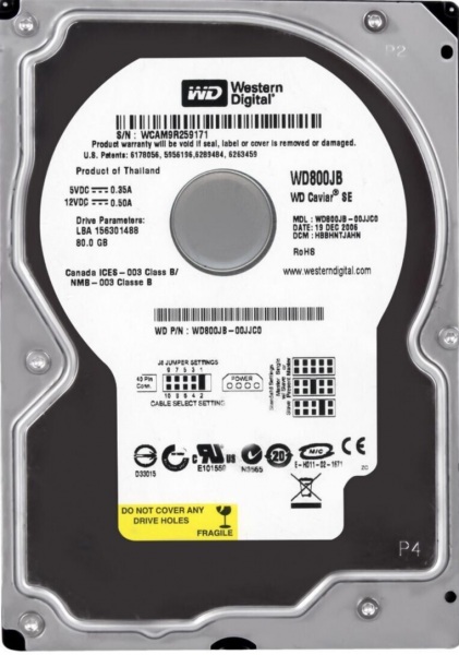 Жесткий диск Western Digital WD Blue 80 ГБ WD Blue 80 GB (WD800JB)
