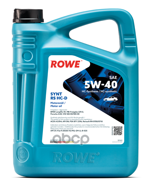 ROWE Масло Моторное Hightec Synt Rs 5W-40 Hc-D (5Л)