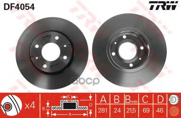 Диск Тормозной Передний Mitsubishi Carisma/Volvo S40/V40 Trw Df4054 TRW арт. DF4054