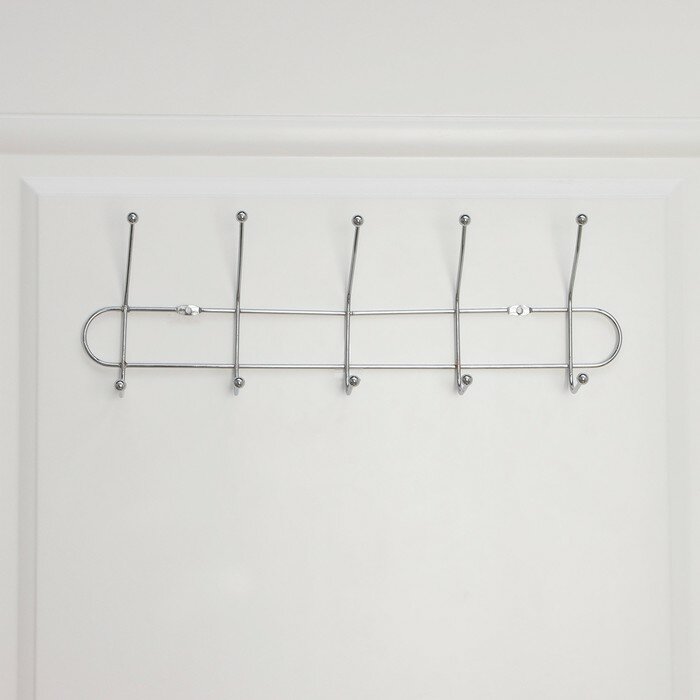 Доляна Вешалка настенная на 5 двойных крючков Доляна «Блеск», 39,5×7×10 см, цвет серебряный - фотография № 5