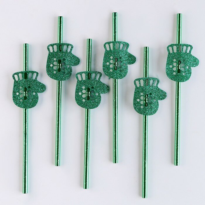 Трубочки для коктейля «Варежки», в наборе 6 шт., зелёные - фотография № 1
