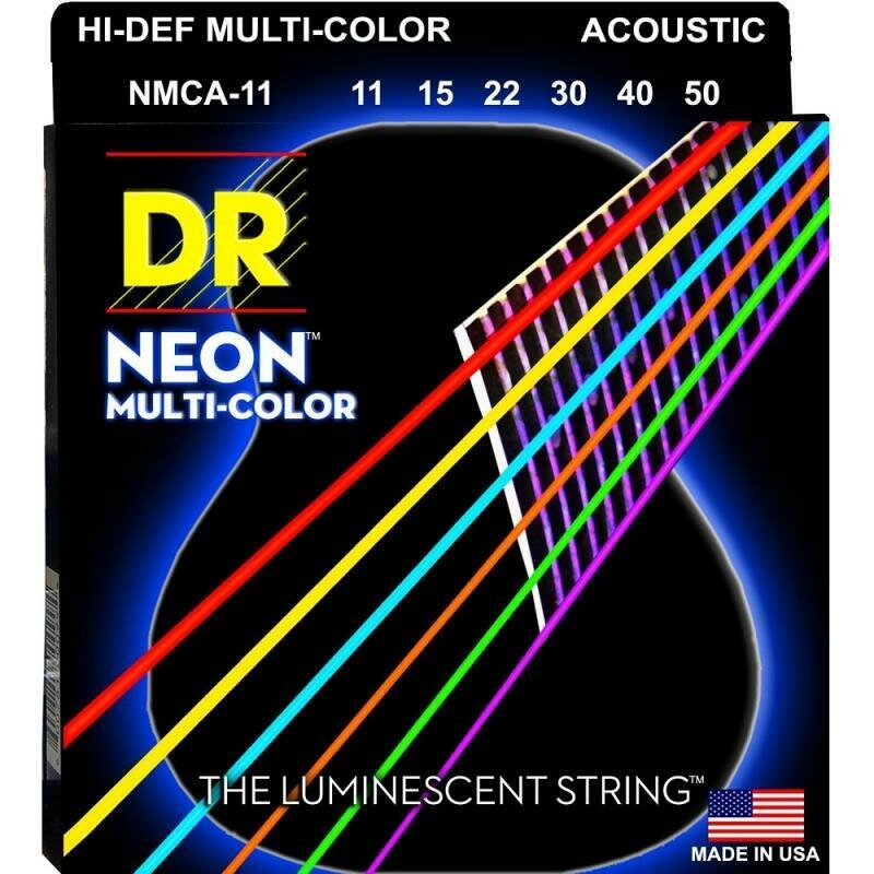 Струны для акустической гитары DR Strings NMCA-11 Neon Multi-Color 11-50 (светятся в темноте)