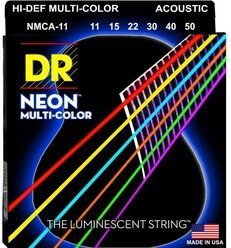 Струны для акустической гитары DR Strings NMCA-11 Neon Multi-Color 11-50 (светятся в темноте)