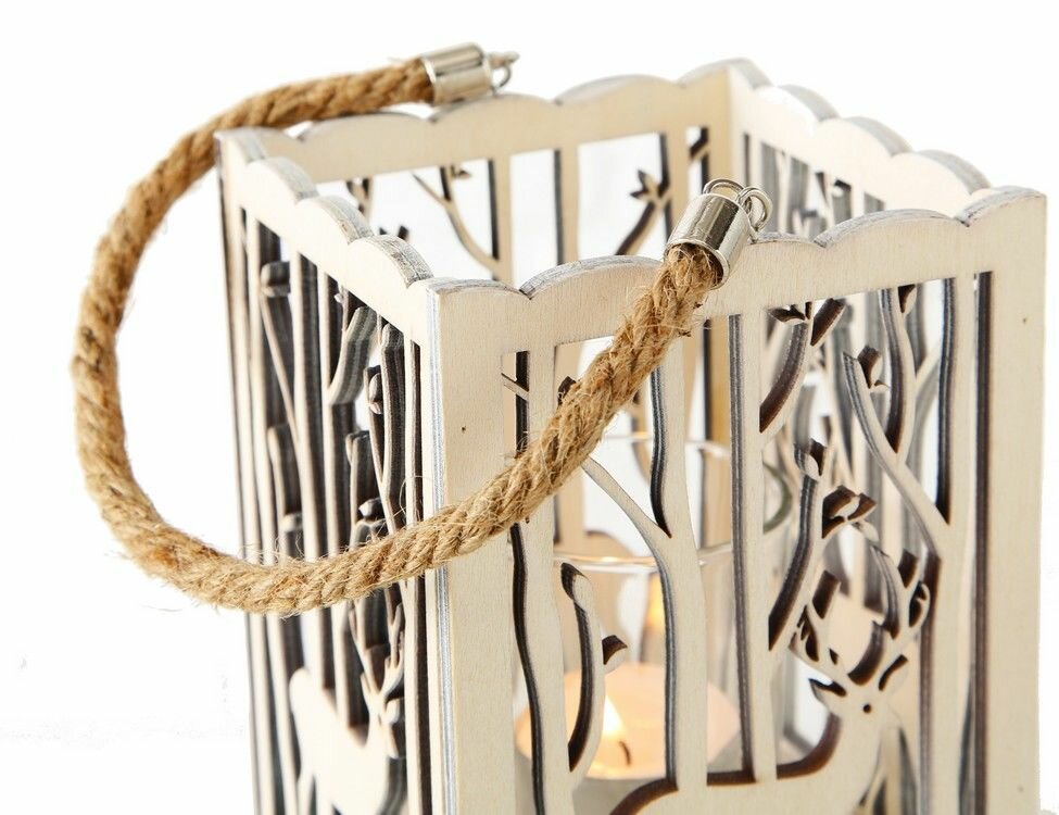 Подсвечник фонарик под чайную свечу "Оленья коробочка", дерево, 10х10х14 см, разные модели, Boltze - фотография № 7
