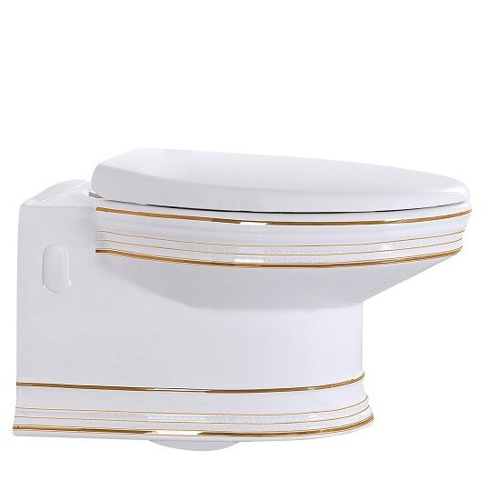 Подвесной унитаз CeramaLux Classic 4288 белый золотой