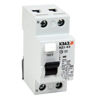 Выключатель дифференциального тока (УЗО) 2п 25А 30мА тип A ВД1-63 2225-А УХЛ4 | код 221928 | КЭАЗ (1 шт.)