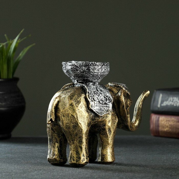 Подсвечник "Слон", золотой 13х19 см, для свечи d=4 см - фотография № 7
