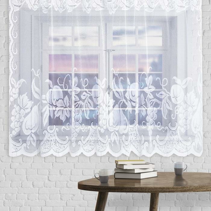 фото Тюль на кухню без шторной ленты 80х175 см, цвет белый, 100% полиэстер