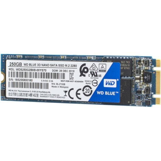 Накопитель SSD M.2 2280 WESTERN DIGITAL 250GB SATA III TLC 3D (WDS250G2B0B)