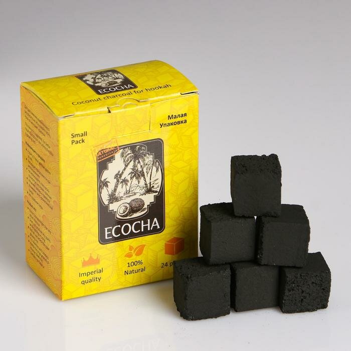 Уголь кокосовый Ecocha по 24 кубика 1548489 - фотография № 1