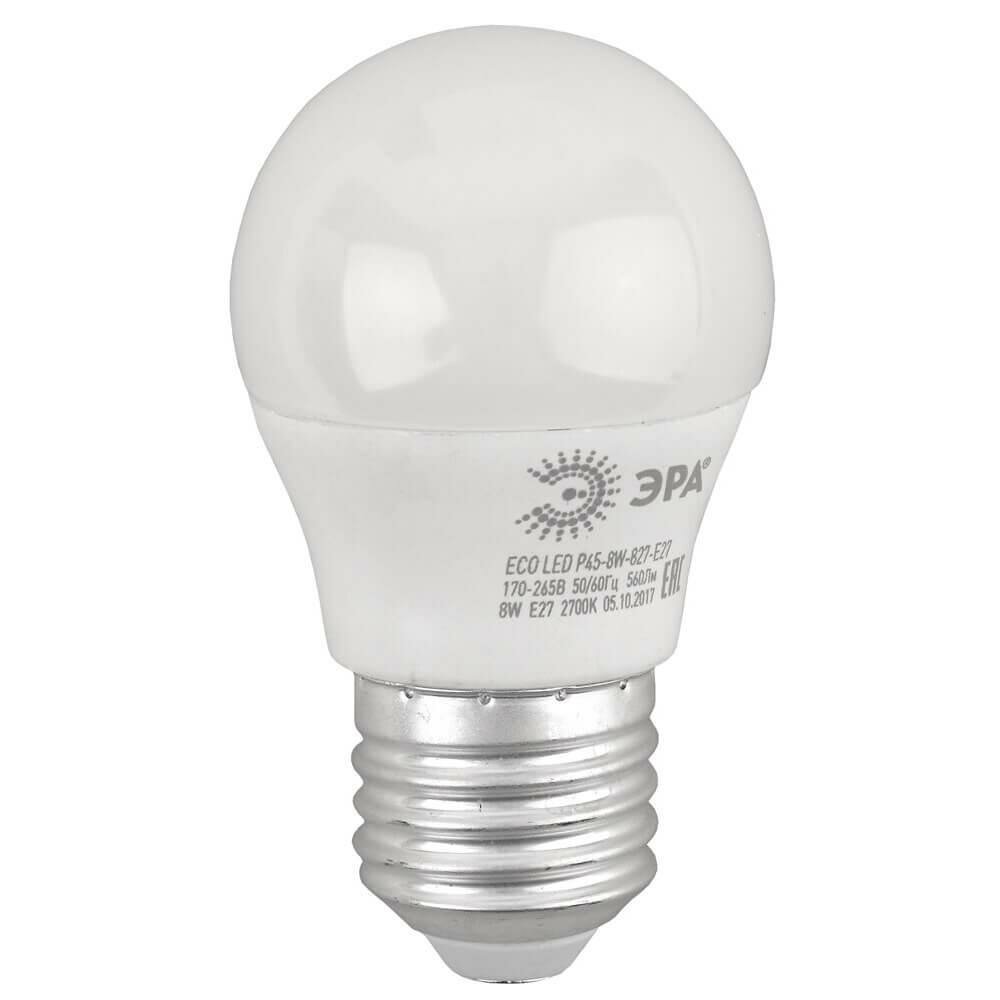 ЭРА Лампа светодиодная ЭРА E27 8W 2700K матовая ECO LED P45-8W-827-E27 Б0030024 - фотография № 1
