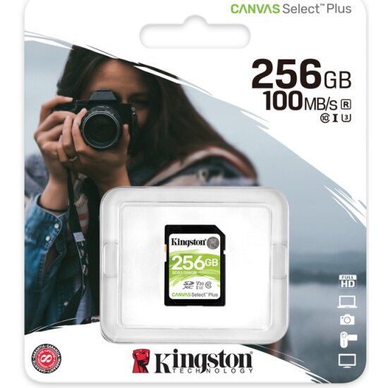 Карта памяти KINGSTON 256Gb Canvas Select Plus SDXC UHS-I U3 V30 (100/85 Mb/s)