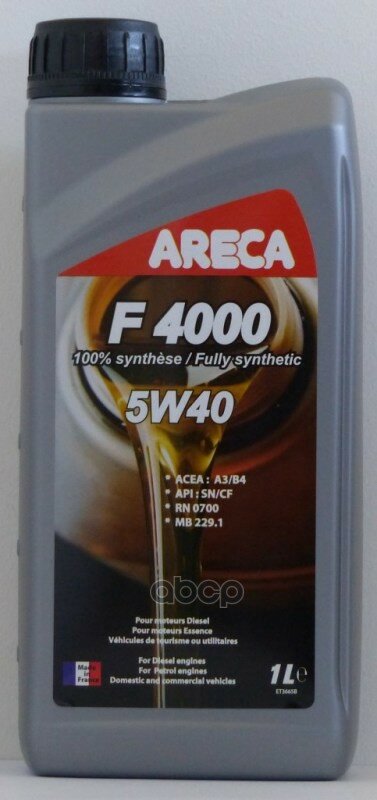 Areca Areca F4000 5W40 (1L)_Масло Моторное!Синтacea A3/B4, Api Sn/Cf, Mb229.3, Rn0700, Vw 502.00 /505.00