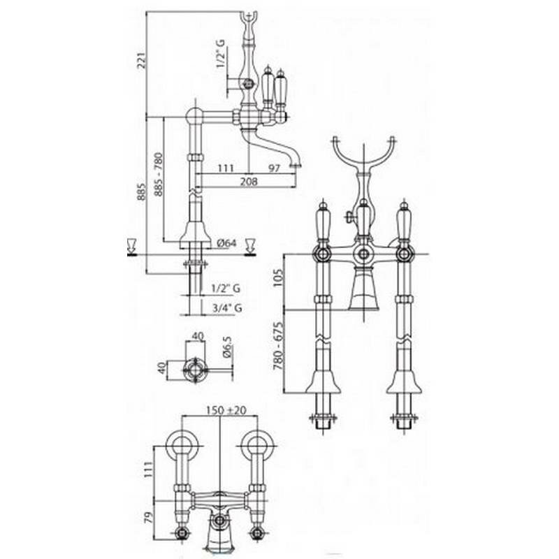 Смеситель на борт ванны Cezares Diamond (DIAMOND-PBV-03/24-Sw) золото 24 карат