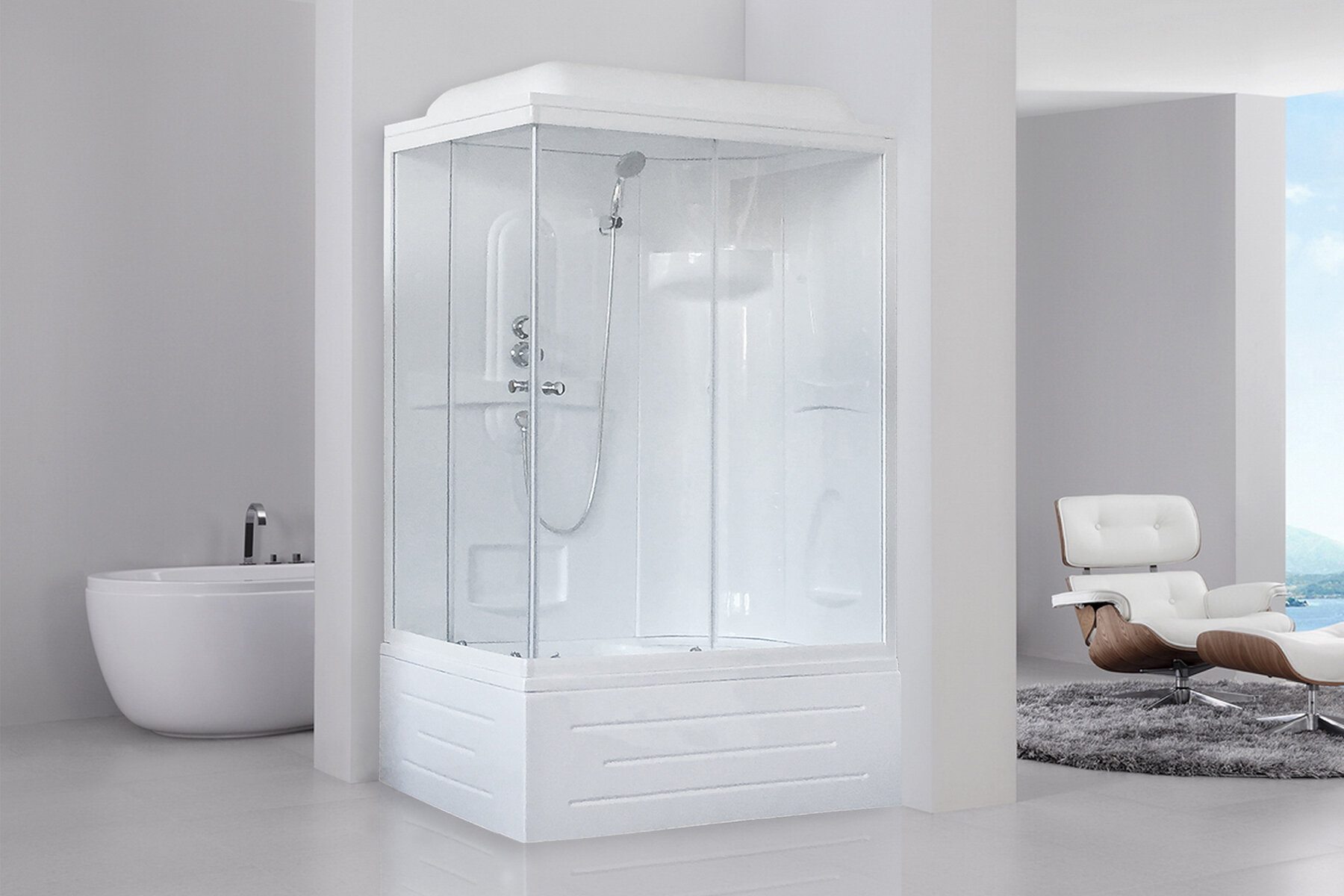 Душевая кабина, Royal Bath RB 8120BP1 R, прозрачное стекло, высокий поддон, 120х80 см, белый/матовый хром