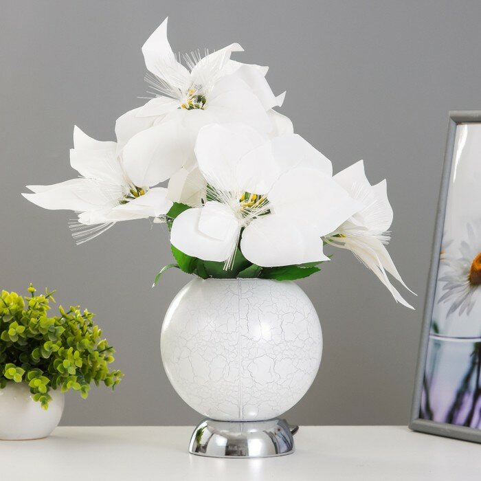 фото Ночник "Пуансеттия" 9хLED 4000К белый 15х15х40см