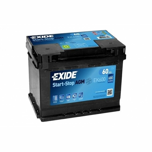 Аккумулятор автомобильный EXIDE Start-Stop AGM 12V 60Ah обратная полярность EK600