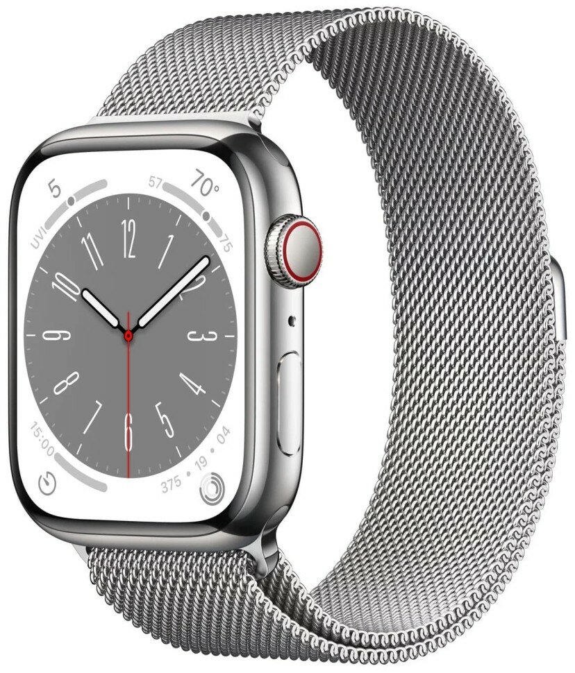 Умные часы Apple Watch Series 8 45 мм Silver Stainless Steel Case, Silver Milanese Loop, R