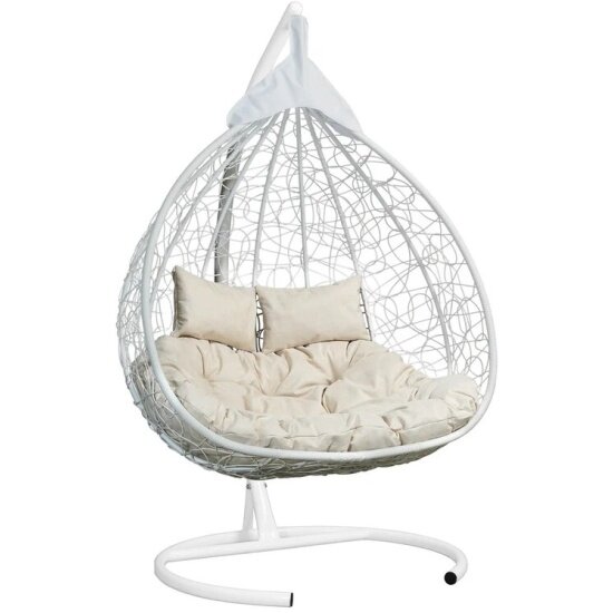 Подвесное кресло кокон двухместное LAURA OUTDOOR FISHT белое + белая подушка (рогожка)