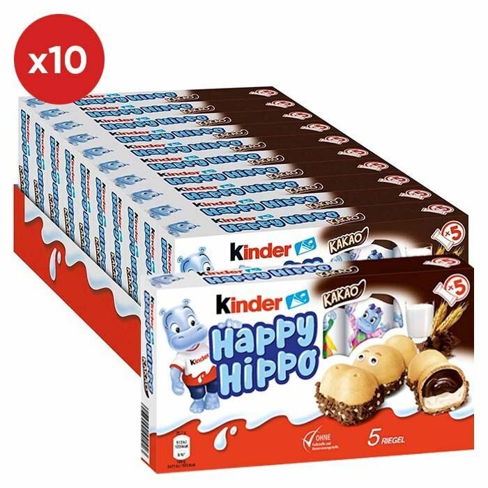 Шоколадно-молочное печенье Kinder Happy Hippo Cacao со вкусом какао (Германия), 104 г (10 шт) - фотография № 1