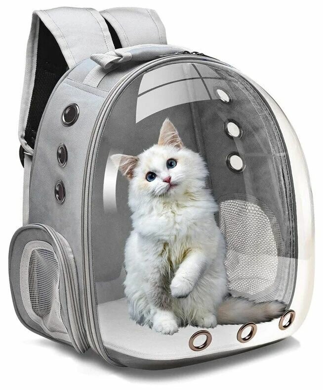 Рюкзак переноска для кошек и собак с панорамным видом (серый)