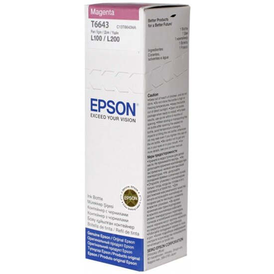 Контейнер EPSON C13T66434A с пурпурными чернилами для L100/L200