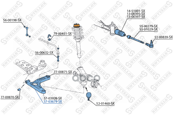 57-03679-Sx_рычаг Нижний Правый! Ford Transit All 00> Stellox арт. 5703679SX