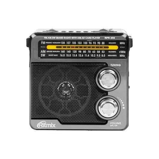 Радиоприемник Ritmix RPR-202 Black, диапазоны FM, СВ*AM, КВ*SW, usb, SD, MP3 плеер, фонарь - чёрный