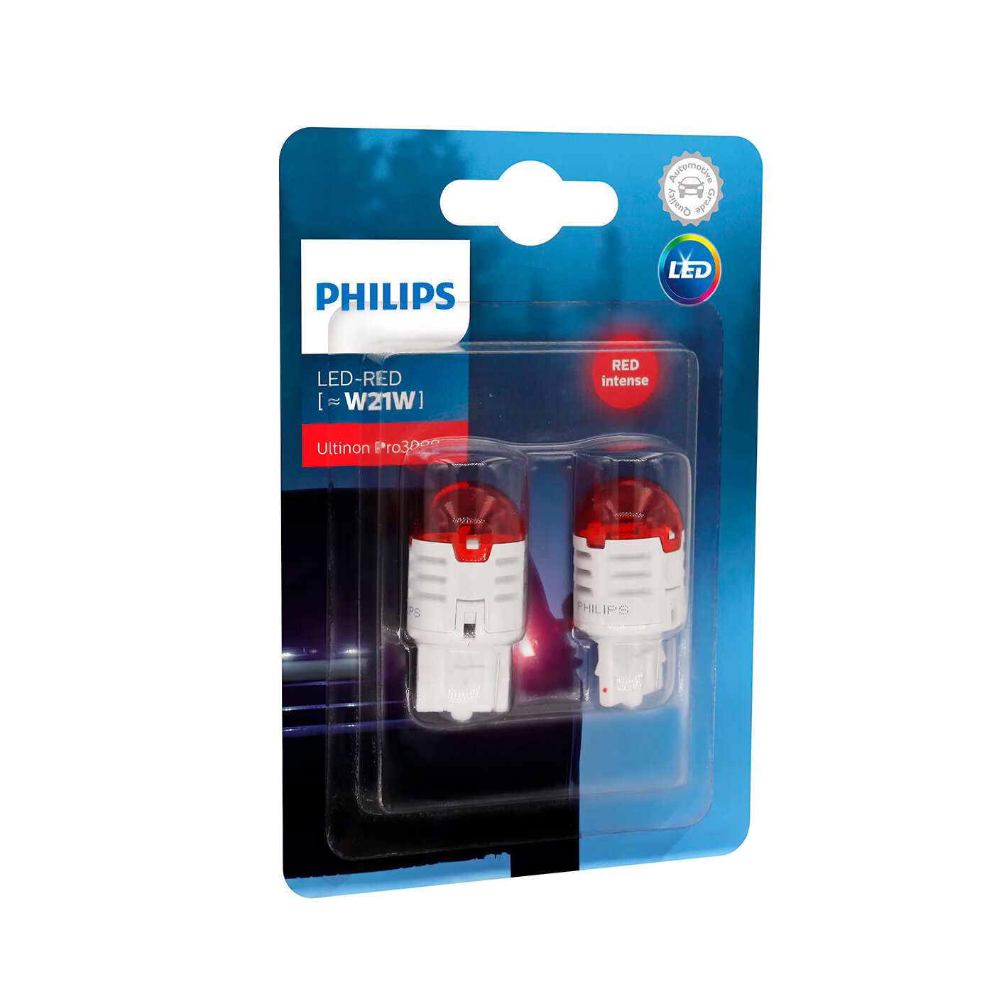 Лампа светодиодная Philips Ultinon Pro3000 SI W21W 12В 1,75Вт W3x16d красный, 2 шт. (блистер)
