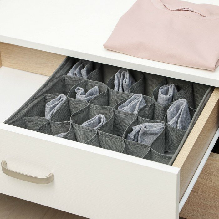 Органайзер для хранения белья «Нить», 24 отделения, 32×32×10 см, цвет серый - фотография № 5