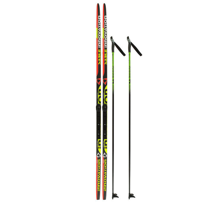 Бренд ЦСТ Комплект лыжный: пластиковые лыжи 200 см без насечек, стеклопластиковые палки 160 см, крепления SNS «бренд ЦСТ», цвета микс