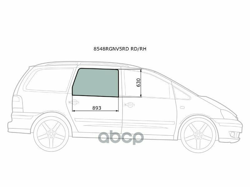 фото Стекло Боковое Опускное (Сзади/ Справа/ Цвет Зеленый) Ford Galaxy 95-06 / Seat Alhambra 96-10 / Volk XYG арт. 8548RGNV5RD RD/RH