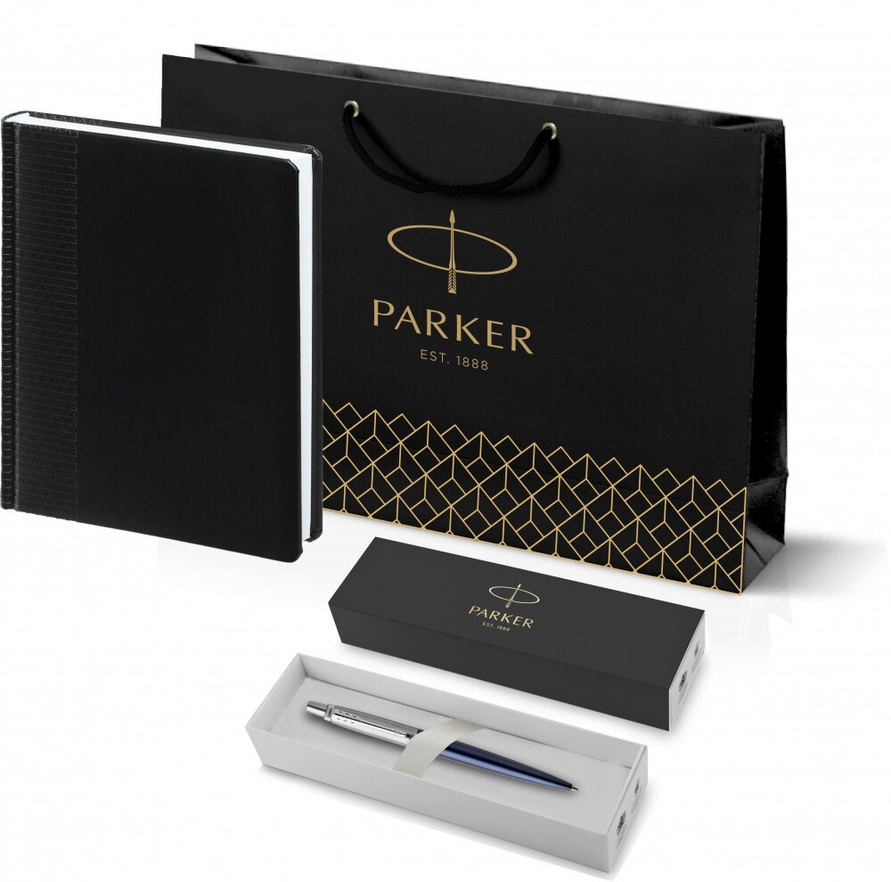 Подарочный набор: Шариковая ручка Parker Jotter Essential, Royal Blue CT и Ежедневник недатированный черный