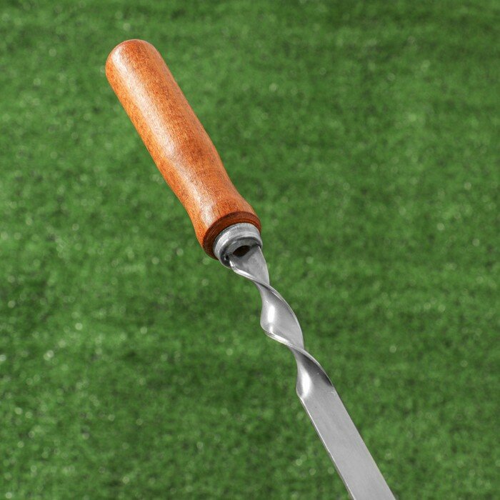 Шампур с деревянной ручкой "Премиум", 65 х 1,25 см, нержавеющая сталь 2 мм - фотография № 2