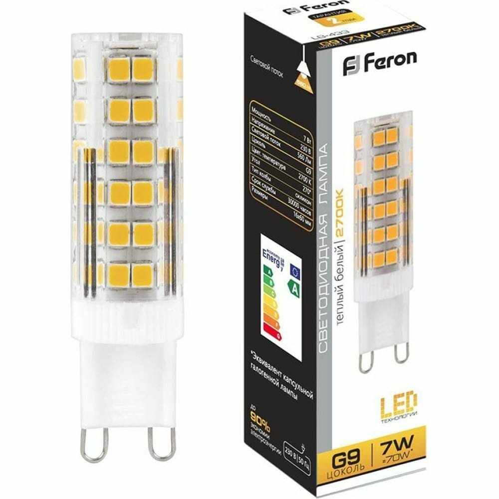 FERON Лампа светодиодная, 7W 230V G9 2700K, LB-433 25766