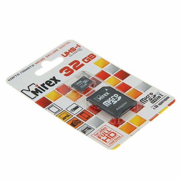 Карта памяти Mirex microSD, 32 Гб, SDHC, UHS-I, класс 10, с адаптером SD В наборе1шт.