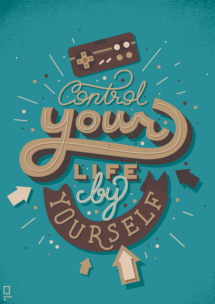 фото Мотивационный интерьерный постер на стену мотивация картина для интерьера в подарок плакат мотиватор "Control Your Life by Yourself" размера 60х90см 600*900 мм без рамы в тубусе для декора комнаты офиса дома дизайна кухни спальни гостиной детской