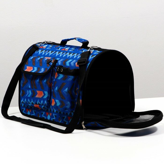 Пижон Сумка-переноска раскладная каркасная с карманами , 40 х 25 х 26 см, синяя - фотография № 4