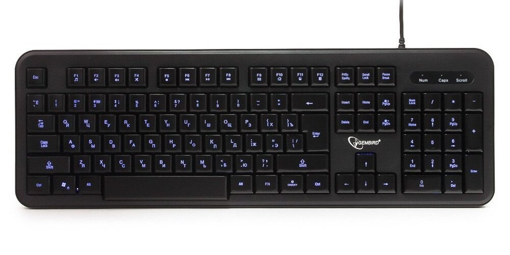 Клавиатура Gembird KB-200L, синяя подсветка, регулировка яркости, 104кл., USB, 1.45м