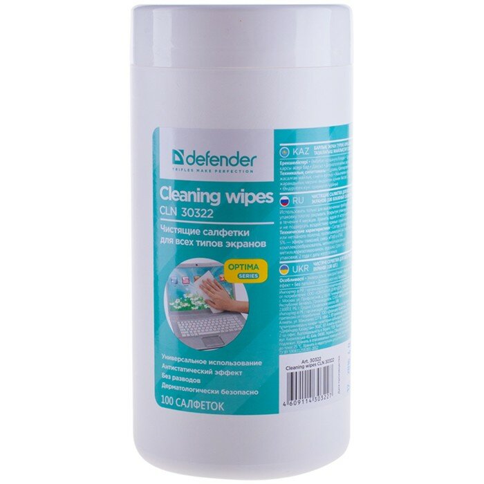 Defender Салфетки чистящие для всех типов экранов Cleaning wipes 100 шт.