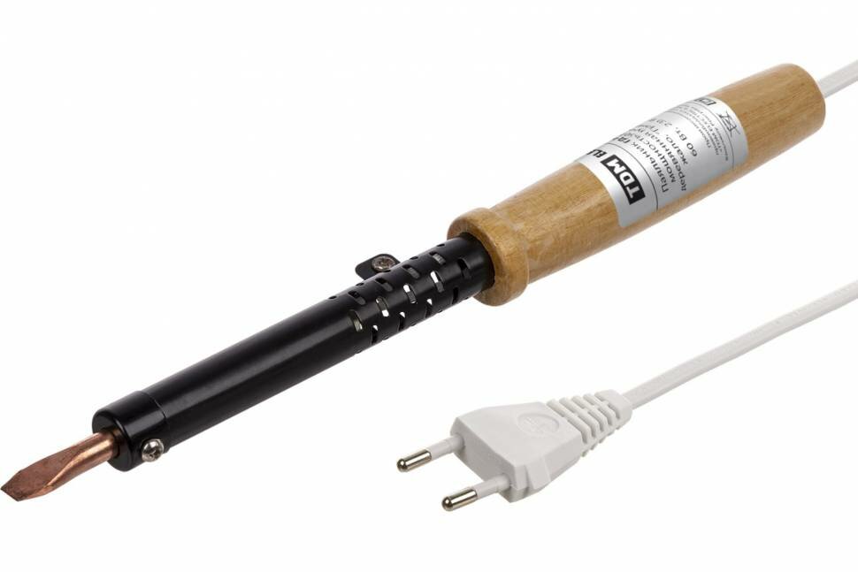 фото Паяльник TDM ПД-60, ЭПСН, мощность 60 Вт, 230 В, деревянная ручка, плоское жало, Гранит SQ1025-0403