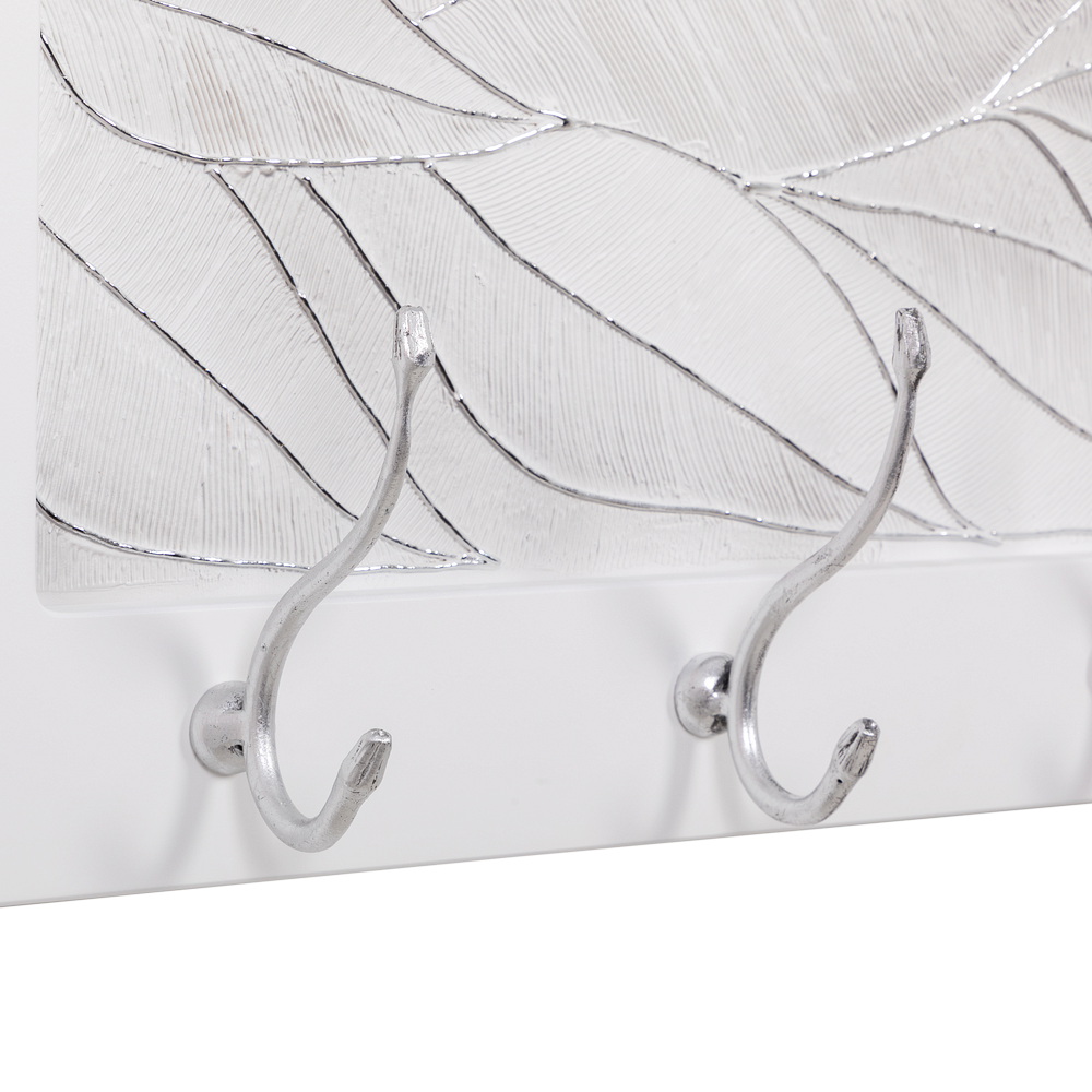 Вешалка настенная BOGACHO Арт мини белого цвета с крючками серебро ручная работа - фотография № 7