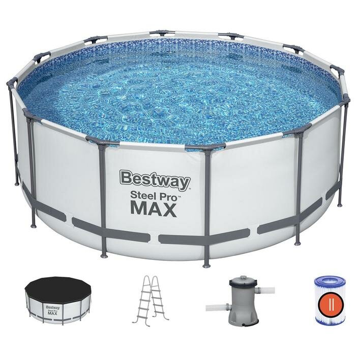 Bestway Бассейн каркасный Steel Pro MAX, 366 х 122 см, фильтр-насос, лестница, тент, 56420 Bestway