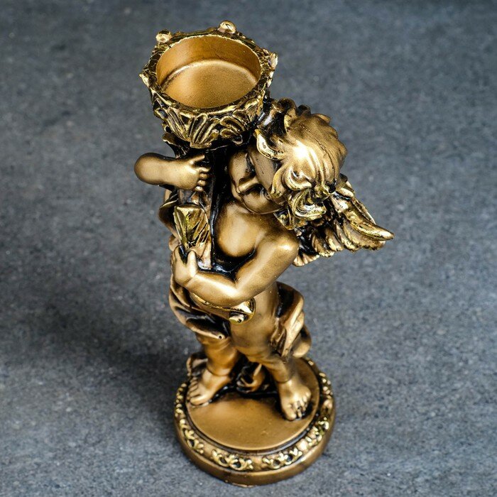 Подсвечник "Ангелочек" в правой руке, золото, 14х8х22 см, для свечи d=3,5 см - фотография № 6