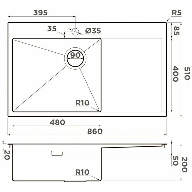 Мойка кухонная прямоугольная Omoikiri Akisame 86-GB-R Side (4997044) - фотография № 2