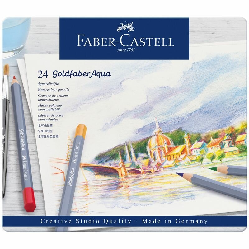 Карандаши акварельные художественные Faber-Castell «Goldfaber Aqua», 24цв, метал. коробка