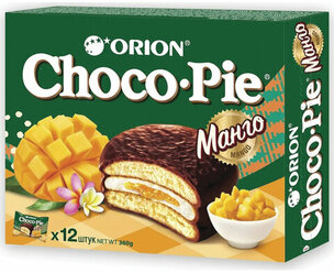 Печенье ORION "Choco Pie Mango" манго 360 г (12 штук х 30 г), комплект 5 шт., О0000013010